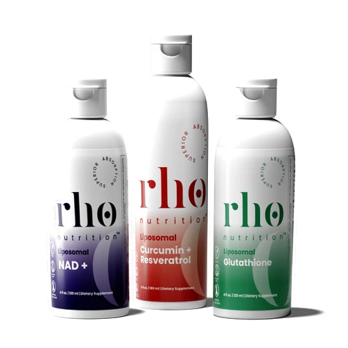 Rho Nutrition Cellular Longevity Essentials Bundle – Ultra High Absorption Liquid Liposomal Supplements for Healthy Aging & Cellular Support - NAD+, Curcumin + Resveratrol, & Glutathione (3 Pack)