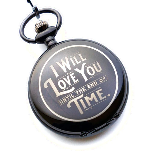 Red Dot Laser Engraving Engraved Pocket Watch with Chain for Husband or Boyfriend | Classy Gift Set for Anniversary or Any Occasion (I Will Love You Until the End of Time)