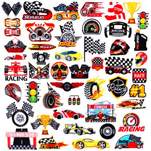 Tigeen 48 Pcs Racing Iron on Patches Checkered Racing Flag Patches for Clothes Jackets Jeans Dress Hats Backpacks Bags Accessory