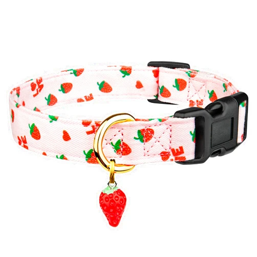 FYEQYAOU Cotton Handmade Dog Collar Cute and Distinctive Patterns Pink Strawberries with Pendant for Girl Boy Dogs Collars S