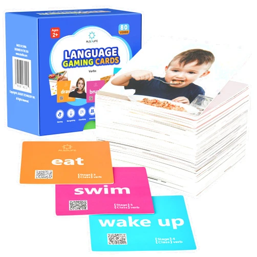 ALSOLIFE Action Verbs Flash Cards | 80 Piece Talking Flash Cards for Speech Development & Therapy | 3-Stage Design | ESL Teaching Materials for Toddlers, Homeschool | Vocabulary Builder with Video