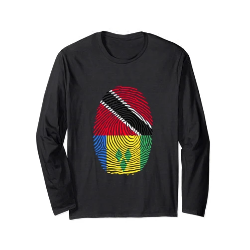 Heritage Vincent and Trinidad Tobago Roots Trinidad and Vincent Fingerprint Half Trini Vincentian Roots Long Sleeve T-Shirt