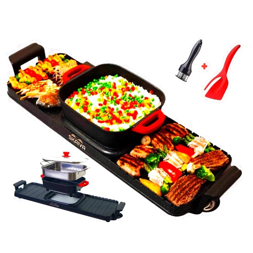 SKAIVA Electric Hot Pot with Grill and Steamer 3 in 1 Detachable Shabu Shabu Hot pot Electric Indoor Korean BBQ Grill, Smokeless Non-Stick KBBQ Hotpot Grill Combo (GP-009A)