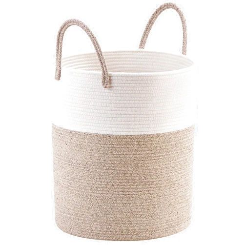 MINTWOOD Design Large 18 x 16 Inches Decorative Woven Cotton Rope Basket, Tall Laundry Basket Hamper, Blanket Basket for Living Room, Storage Baskets for Toys, Towel, Throw, Pillow, Light Brown