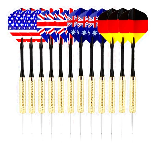BRITENWAY Set of 12 Tip Darts Premium Quality Darts for Dartboard Game with 4 Styles of National Flag Flights – Stainless Steel Needle Tip – Bonus 3 PVC Replacement Rods & Storage Case Included