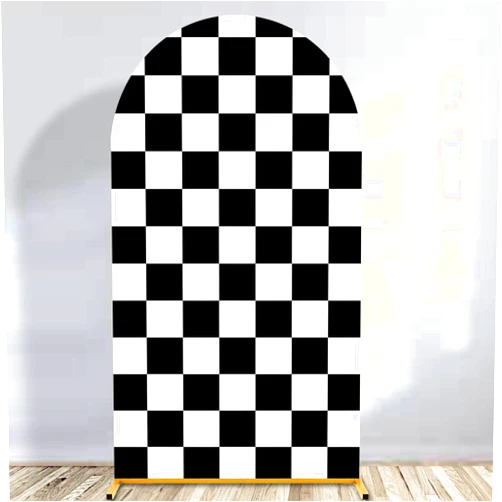 Lrrtwer Arch Backdrop Covers Racing Checker Texture Black and White Chiara Arch Cover for Baby Shower Birthday Party Race Car Theme (6.6FT)