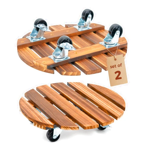 Bamworld Plant Stand Outdoor Rolling Tray Plant Caddy with Wheels 12in Plant Caster with Wheels Planter Caddy Flower Cart Plant Dolly for Heavy Duty Large Plants Plant Rollers (2 Pack )