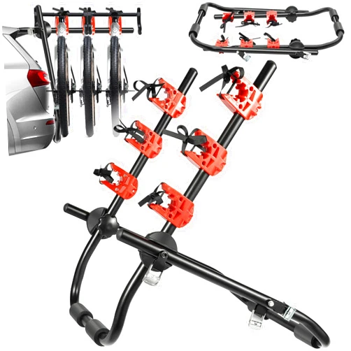 LYNICESHOP Foldable 3-Bike Carrier Rack, Trunk Mount for Car, SUV, Minivan & Sedan, Durable Steel Frame with Anti-Scratch Padding
