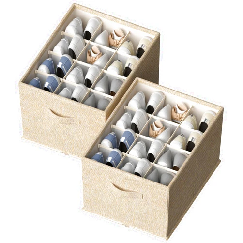 FHSQX 2 Pack Shoe Organizer for Closet,Foldable Shoe Organizer,Fits up to 24 Pairs,Storage Containers With Bottom Support for Shoes