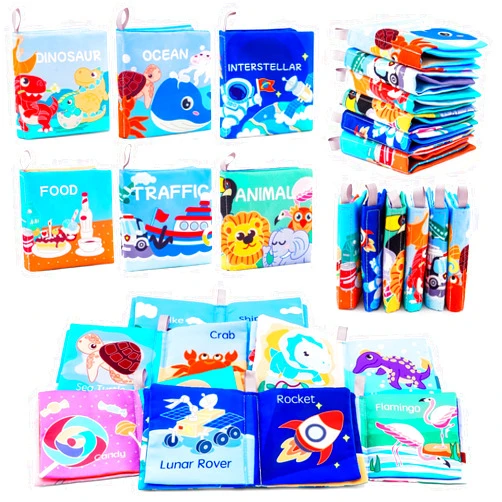 LOOKLEBE Soft Baby Crinkle Book Set,6Pcs Bath Books,Nontoxic Fabric Soft Cloth Books for Babies,Early Education Toys Giftable,Ideal Choice for Sensory Books,Learning Toys for Toddlers,Infants,and Kids