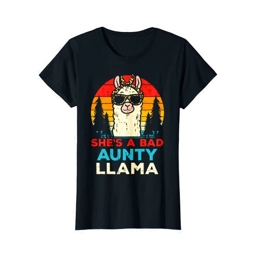 BoredKoalas Aunt Auntie Aunty Shirts Womens Gift Bad Aunty Llama Retro Alpaca Mothers Day Aunt Auntie Women T-Shirt