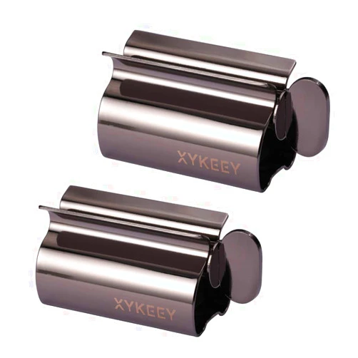 XYKEEY Toothpaste Tube Squeezer - Set of 2 Toothpaste Squeezer Rollers, Metal Toothpaste Tube Wringer Seat Holder Stand (Black)