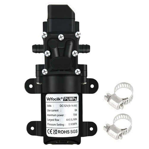 VeYocilk DC 12V Diaphragm Water Pump,0.9GPM,131Psi,Fresh Water Pump,Self Priming Sprayer Pump with Pressure Switch with 2 Hose Clamps for RV Camper Marine Boat Garden Lawn