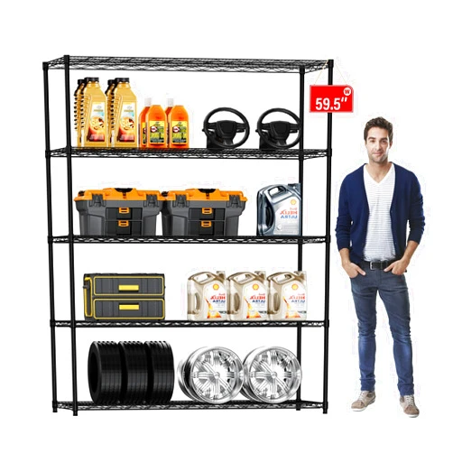 Tatub 60Wx24D Wire Shelf Rack with Wheels, 5 Tier Shelf Metal Storage Rack, Garage Shelf Storage Rack, Rolling Shelf for Garage, Kitchen, Black