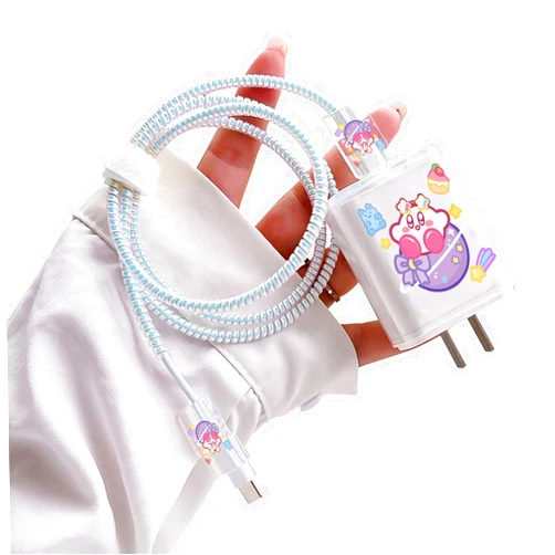 CameCosy Cute DIY Protectors Cable Protector for iPhone Charger,Kawaii Purple Pink Ball Anime Pattern,Data Cable USB Charger Data Line Earphone Wire Saver Protector for iPhone 11 12 13 Pro Max XS XR