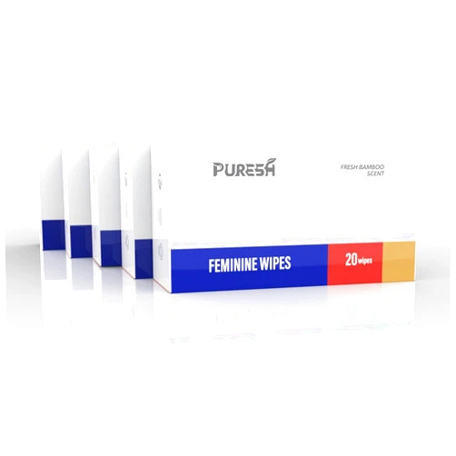 Puresh Feminine Hygiene Odor Block Wipes Travel Size Individually Wrapped, Intimate pH Balanced wipes Cleansing Cloths for Women with Fresh Bamboo Scent (20 Count, 5 pack)