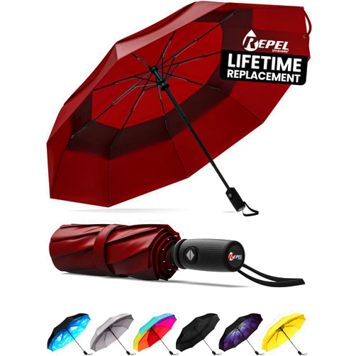Repel Umbrella Windproof Travel Umbrellas for Rain - Easy Auto Open Close, Durable & Compact Umbrella, Strong Fiberglass Frame, Waterproof Canopy - Backpack, Purse, Portable Umbrella for Travel