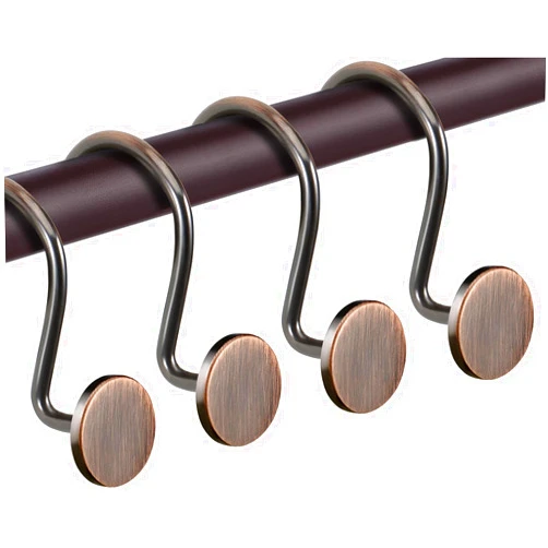 CHICTIE Bronze Shower Curtain Hooks, Oil Rubbed Rustproof Shower Curtain Rings for Bathroom, Metal Decorative Shower Hooks for Shower Curtain Rod, Set of 12 Shower Hangers Round Heavy Duty Design