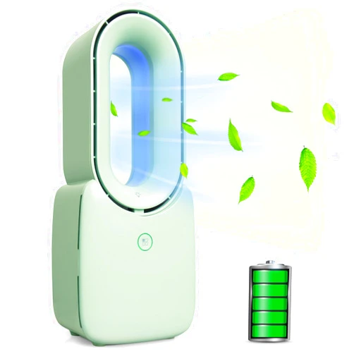 CONBOLA Desk Fan, 11.8 Inch Bladeless Fan Small Table Fan Air Cooler, Portable Rechargeable Breeze Quiet Fan with Touch Control 5-Colors Decorative LED Light for Office Bedroom（Green）