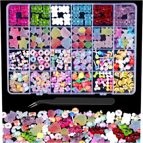 Kikonoke 230 Pcs Kawaii Nail Charms Mixed Clear Gummy Bear Beads and Heart Star Flatback Resin Charms, Cute 3D Sugar Bee Bow Slime Charms for Women Nail Art Design Jewelry Making Accessory