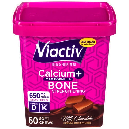 Viactiv Calcium +Vitamin D3 Supplement Soft Chews, Milk Chocolate, 60 Chews - Calcium Dietary Supplement for Bone Health
