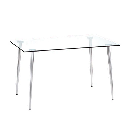POULEII Glass Dining Table,Modern Minimalist Rectangular Table with Tempered Glass Tabletop and Silver Chrome Metal Legs for 6-8, Space Saving Dining Table for Kitchen Dining Room