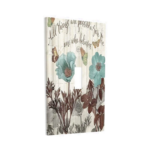 Wpshijia Teal Tulip Flowers 1 Gang Single Toggle Wall Plate Rustic Vintage Farmhouse Floral Electrical Device Light Switch Cover Beige Wooden Decorative Switchplate Faceplate for Bathroom Bedroom Kitchen