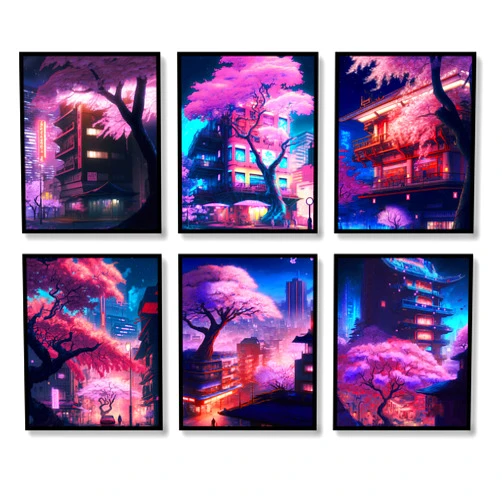 QQQDADA Japanese Wall Art Prints Set of 6 Anime Posters Abstract Illustration Wall Art Comic Sakura Picture Fashion Canvas Art Painting for Living Room Bedroom Wall Decor (11