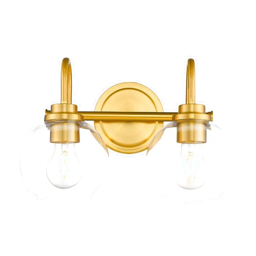 Audickic 2-Light Brushed Gold Light Fixture, Champagne Bronze Vanity Light with Clear Glass Shade, Brass Bathroom Light Over Mirror for Powder Room Bath, AD-22280-2W-GD