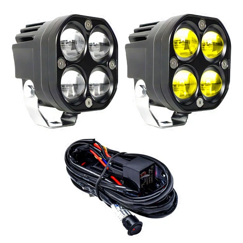 EmotorV 66W 12V LED Light Pod, 6600LM 3 Inch LED Light Bar for Truck White/Amber Strobe 5 Modes LED Fog Light for Motorcycle Car ATV Boat Offroad with Wring Harness Kit Switch IP67 Pack of 2