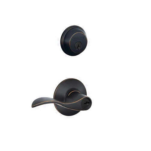 Schlage FB50N V Acc 716 Single Cylinder Deadbolt and Keyed Entry Accent Lever, Aged Bronze