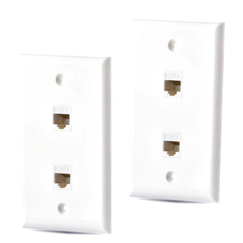 HuaHengHT cat6 Ethernet Wall Plate Outlet 2 Port RJ45 network Female to Female Keystone wall coupler Jack plate (2 Cat6 2 Packs, white)