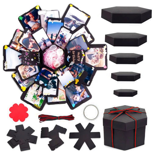 Koogel Explosion Gift Box, Handmade Exploding Photo Album Preassembled Surprise Picture Pop Up Love Box with Creative DIY Scrapbooking Accessories for Anniversary Birthday Wedding Memory Party