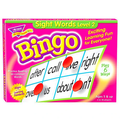 Trend Enterprises: Sight Words Level 2 Bingo Game, Exciting Way for Everyone to Learn, Play 6 Different Ways, Great for Classrooms and at Home, 3 to 36 Players, for Ages 5 and Up