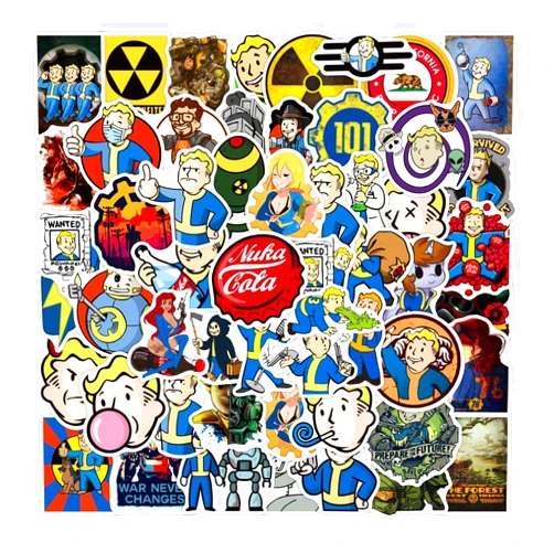 SINKWER 50PCS Cool Game Fallout Merchandise Stickers, Fallout Gaming Stickers, Cool Game Decals for Computer Luggage Scrapbook Water Bottle Box Guitar Gifts for Teens Boys