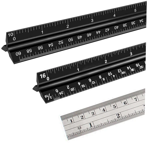 Polsefver 3 Pack 12 Inch Architectural and Engineering Scale Ruler Set, Laser-Etched Aluminum Triangular Drafting Tool Imperial and Metric Conversion Standard Metal Ruler for Architect Civil Engineer Blueprints