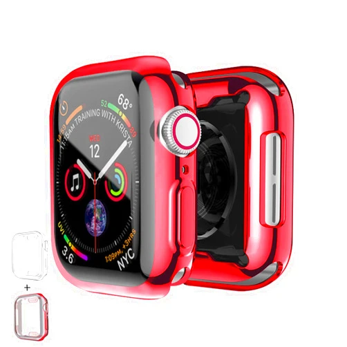 PROATL 360-Degree Case for Apple Watch Series SE/6/5/4/3/2/1 Screen Protector 38mm 42mm 40mm 44mm, [2 Pack] Soft TPU All-Around Clear Protective Case Cover(42mm, Transparent+ Red)