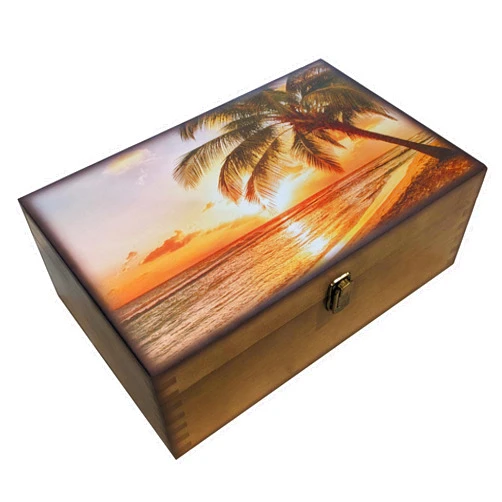 GUYTRENDz Beach Palm Wooden Keepsake Box, Large Memory Box for Keepsakes, Decorative Storage Box for Memories, Jewelry, & Photos, Memorial Boxes for Men & Women
