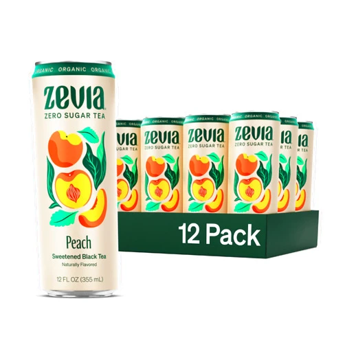 Zevia Organic Sugar Free Iced Tea, Black Tea Peach, 12 Ounce Cans (Pack of 12)