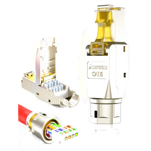 AMPCOM STP CAT6 RJ45 Connector Zinc-Alloy Tool-Free Ethernet Field Termination Modular Plug -6 Pack