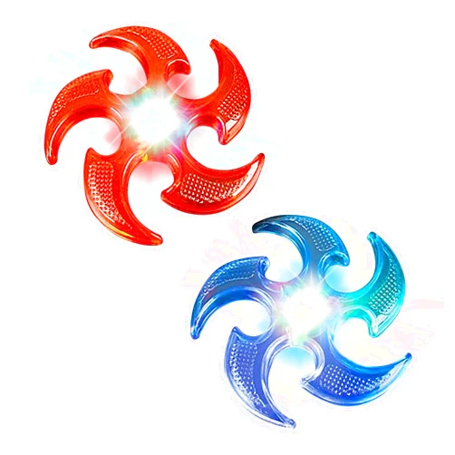 ArtCreativity Light Up Flyers Set Pack of 2 Flying Ninja Stars for Kids Light Up Flying Toys with Batteries Fun Summer Toy and Gift for Kids Red and Blue Stars