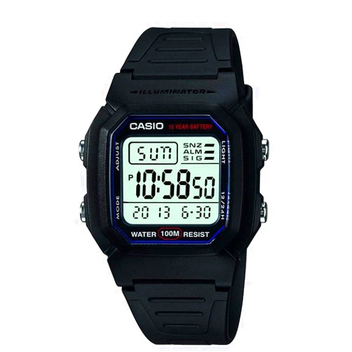 Casio W800H Series | Unisex Digital Watch | Black | 100 Meter Water Resistance | LED Backlight | 1/100 SEC Stopwatch | Dual Time | Multi-Function Alarm | Full Auto Calendar | 10 Year Battery
