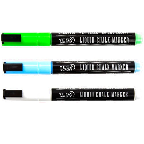 YES4QUALITY Magnetic Liquid Chalk Markers (3 Pack), Vibrant Neon Colors w/ 3 mm Fine Bullet Tip, Erasable Dry Erase Pens for Blackboards, Whiteboards Chalkboard Signs, Windows & Glasses