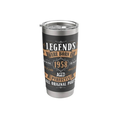Vintage Birthday Novelty Shirt For Men Women Gifts Legends Born In 1958 68th Birthday 68 Years Old Bday Men Stainless Steel Insulated Tumbler