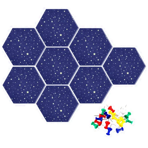 Uoisaiko Felt Hexagon Bulletin Board with 20 Push Pins, Pack of 8 Notice Boards for Home Office Kitchen, Push Pin Board Felt Wall Tiles for Photos Memos