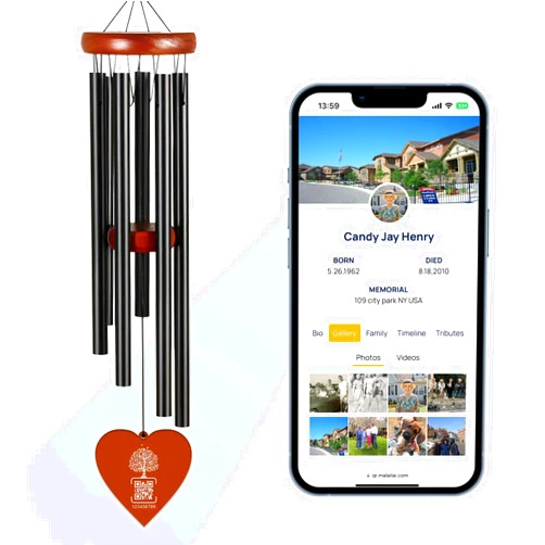 BAIYUNSKY Memorial Wind Chimes with QR Memorial Webpage,Uploading Photos, Videos, Personalized Information, Sympathy Gift in Memory of Loved One Loss of Mother Father Condolence Remembrance