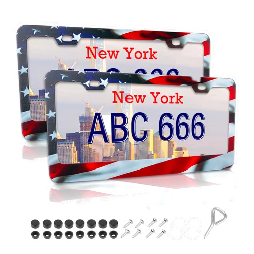 Stacool 2PCS American Flag Car License Plate Frames,Fashionable 2 Square Holes License Plate Holder Fits U.S. Standard,Universal Car Tag Frame Car Decorations for Most Car Truck SUV (Square Hole)