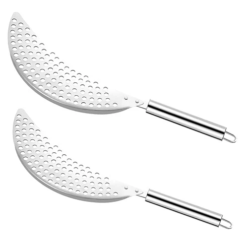 Aswewamt 2 PACK Crescent Pot Strainer Stainless Steel Grease Pasta Strainer Insert Drainer with Handheld for Different Pot Pan Kitchen Tool