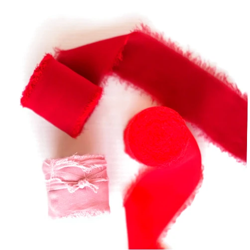 XIHOU 3 Rolls Handmade Fringe Chiffon Silk Ribbon Set for Wedding Invitations Bridal Bouquets Gifts Wrapping DIY Crafts, Red
