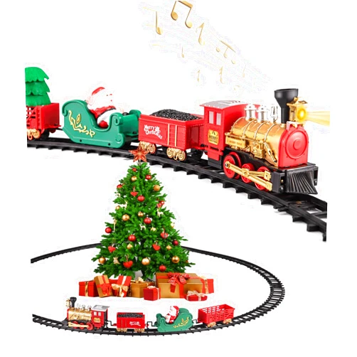 Ifanface Train Toy for Toddler, Christmas Decoration Electric Train Set Around The Tree w/Lights & Sound for Kids, Battery Operated Locomotive Engine with Tracks, Gift for 3 Years Old and Up Boy Girl Children